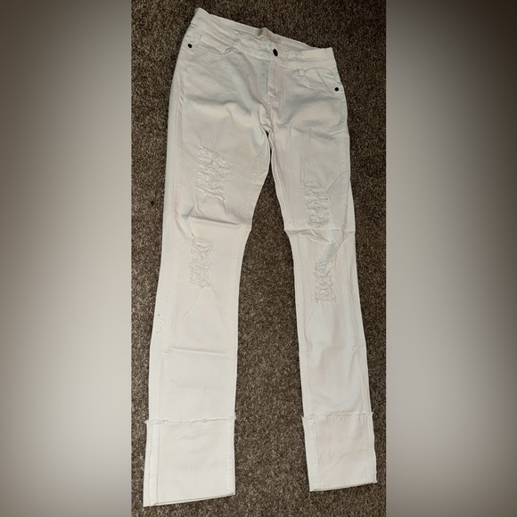 White Denim Style Distressed Pants Sz 7 - Picture 1 of 5